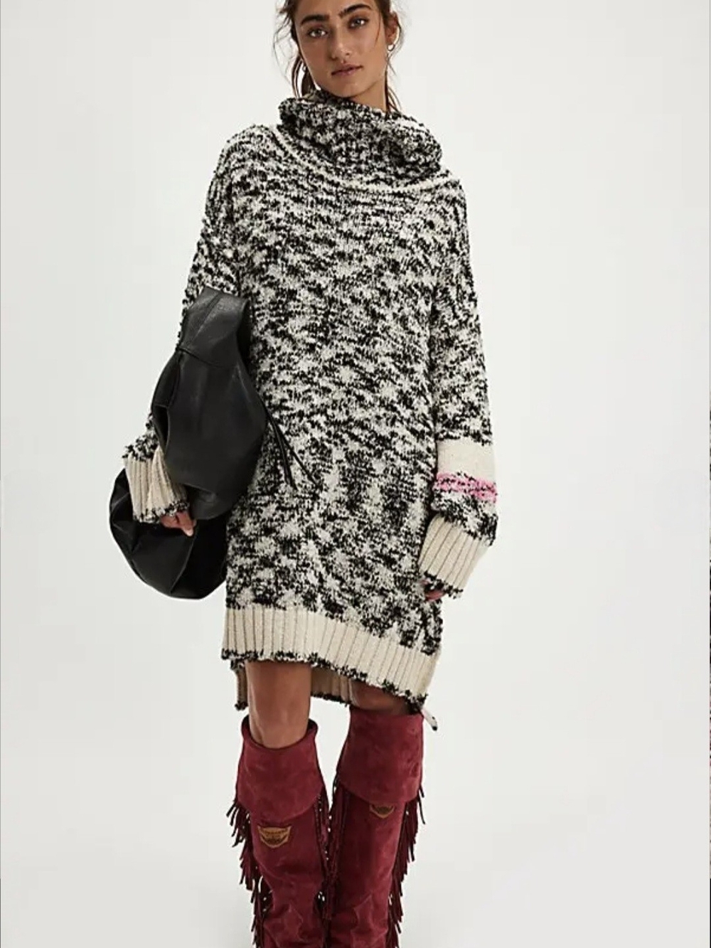 Free People Winter Storm Tunic Dress Marled Knit Oversized Stacked Turtleneck S